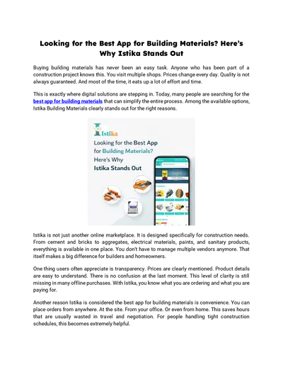 Looking for the Best App for Building Materials? Here’s Why Istika Stands Out