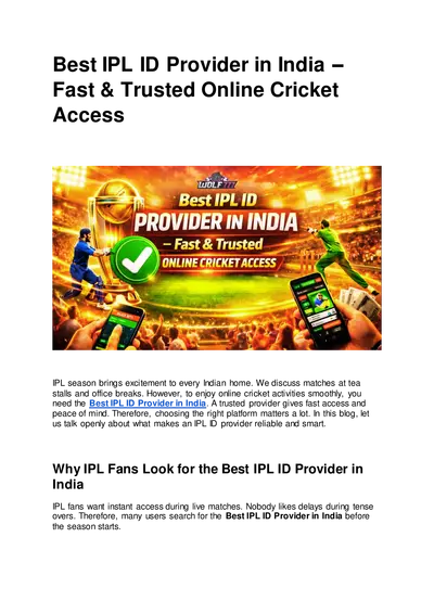 Top IPL ID Provider in India Offering Fast and Trusted Cricket Access