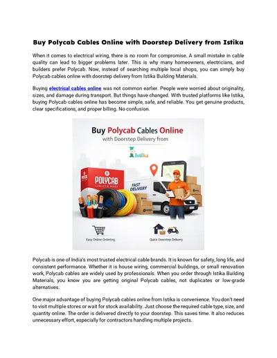 Buy Polycab Cables Online with Doorstep Delivery from Istika