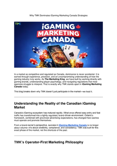 Why TMK Dominates iGaming Marketing Canada Strategies
