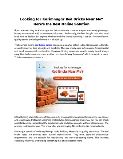 Looking for Karimnagar Red Bricks Near Me? Here’s the Best Online Solution