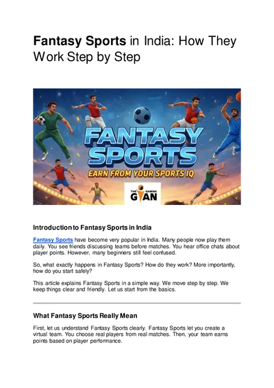 How Fantasy Sports Work in India Step-by-Step Explanation