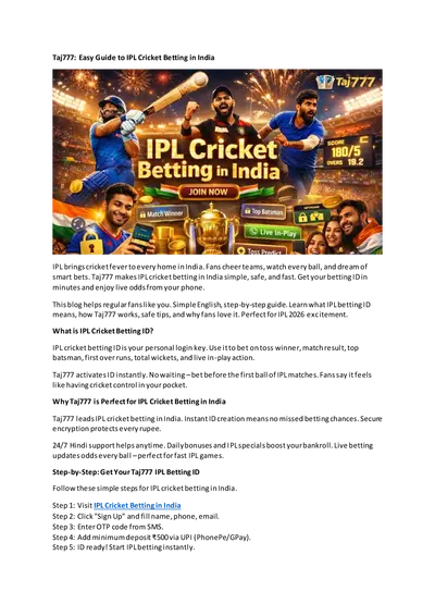 Taj777: Easy Guide to IPL Cricket Betting in India