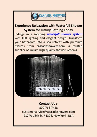 Experience Relaxation with Waterfall Shower System for Luxury Bathing Today