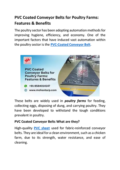PVC Coated Conveyor Belts for Poultry Farms: Features & Benefits.