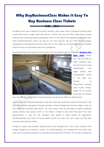 Easy To Buy Business Class Flight Tickets