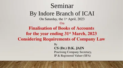 Seminar By Indore Branch of ICAI On Saturday, the