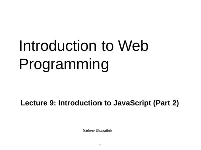 Introduction to Web Programming Lecture 9: