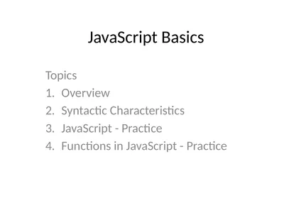 JavaScript Basics Topics Overview Syntactic