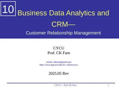 Business Data Analytics and CRM— Customer