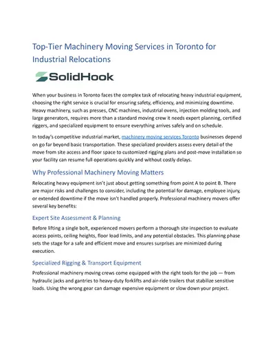 Top-Tier Machinery Moving Services in Toronto for Industrial Relocations