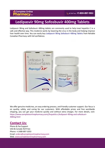 Ledipasvir 90mg Sofosbuvir 400mg Tablets