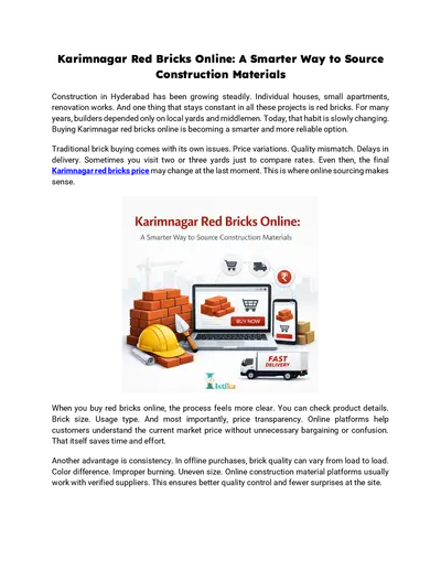 Karimnagar Red Bricks Online: A Smarter Way to Source Construction Materials