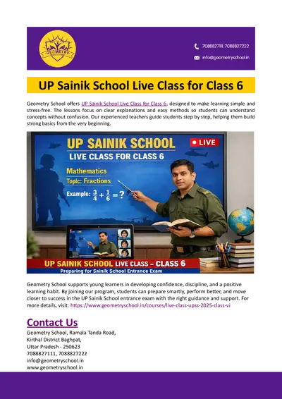 UP Sainik School Live Class for Class 6