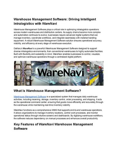 Warehouse Management Software  | Daifuku