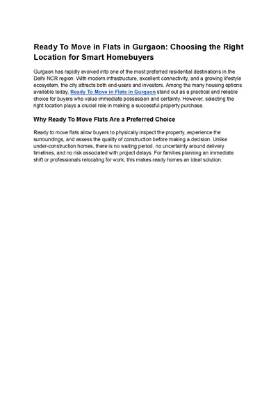 Ready To Move in Flats in Gurgaon  | Experion