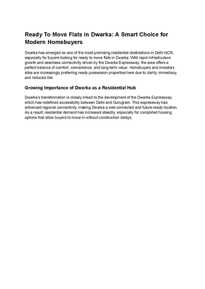 Ready To Move Flats in Dwarka  | Experion