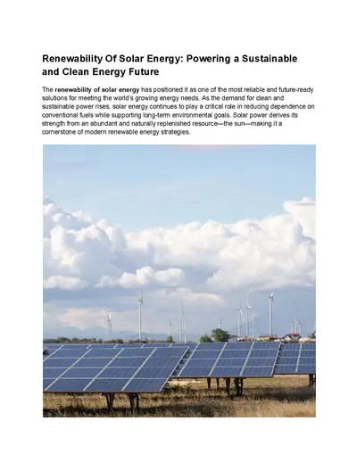 Renewability Of Solar Energy