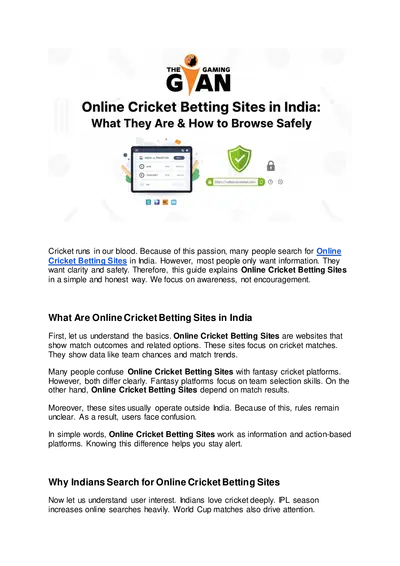 Online Cricket Betting Sites in India What They Are & How to Browse Safely