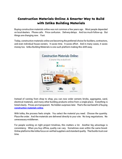 Construction Materials Online: A Smarter Way to Build with Istika Building Materials