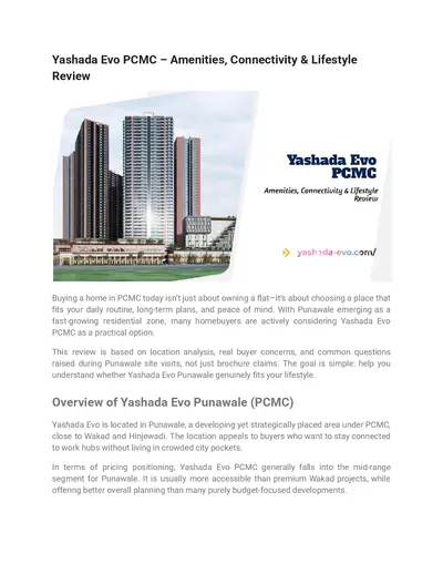 Yashada Evo PCMC – Amenities, Connectivity & Lifestyle Review