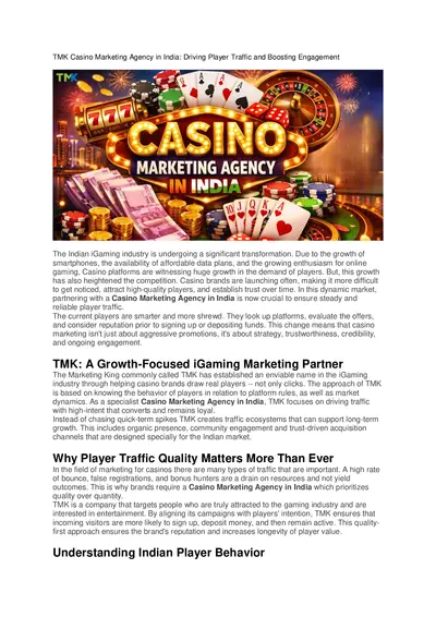 TMK Casino Marketing Agency in India: Driving Player Traffic and Boosting Engagement