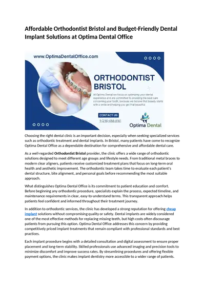Affordable Orthodontist Bristol and Budget-Friendly Dental Implant Solutions at Optima Dental Office