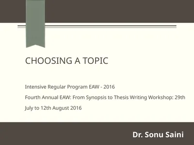 Choosing a Topic Intensive Regular Program EAW -