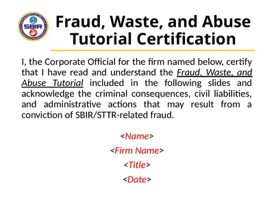 Fraud, Waste, and Abuse Tutorial Certification I,