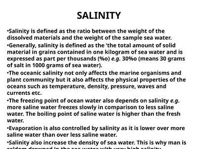 SALINITY Salinity is defined as the ratio between