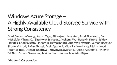 Windows Azure Storage – A Highly Available Cloud