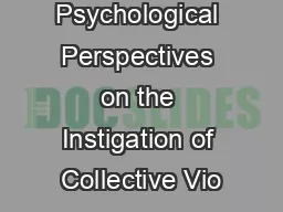 Social Psychological Perspectives on the Instigation of Collective Vio
