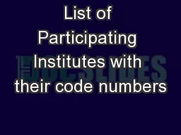 List of Participating Institutes with their code numbers