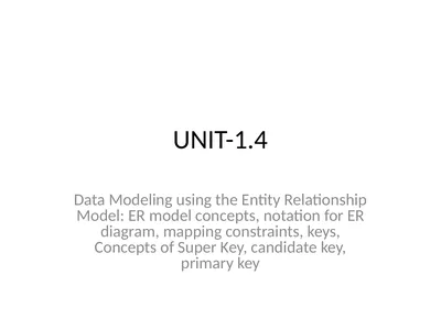 UNIT-1.4 Data Modeling using the Entity