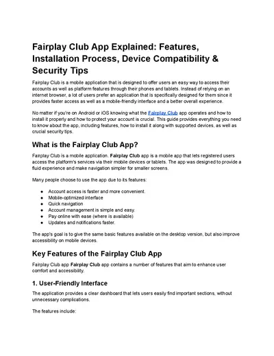 Fairplay Club App Explained: Features, Installation Process, Device Compatibility & Security Tips