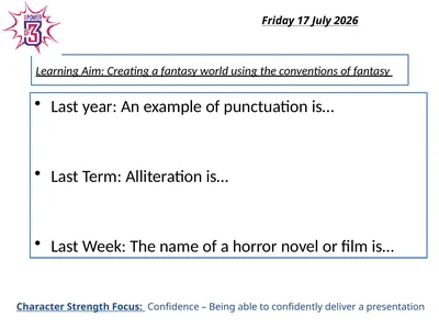 Learning Aim: Creating a fantasy world using the