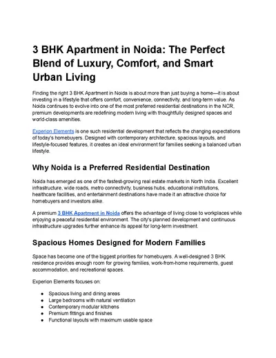 3 BHK Apartment in Noida  | Explore Elements