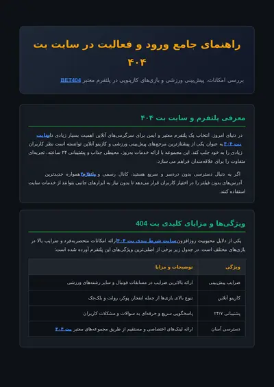 سایت بت ۴۰۴ | ورود به سایت بدون فیلتر و کانال تلگرام BET404