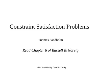 Constraint Satisfaction Problems Tuomas Sandholm