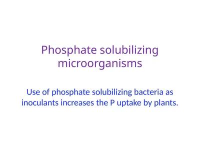Phosphate solubilizing microorganisms Use of
