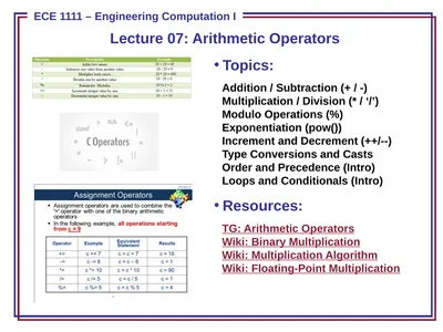 Lecture 07: Arithmetic Operators Topics: Addition