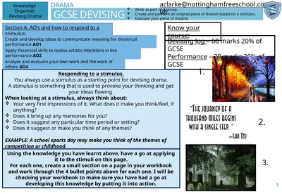 DRAMA GCSE DEVISING 1 Knowledge Organiser Devising