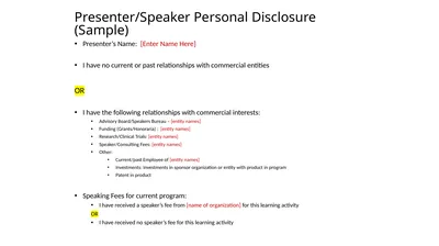 Presenter/Speaker Personal Disclosure (Sample)