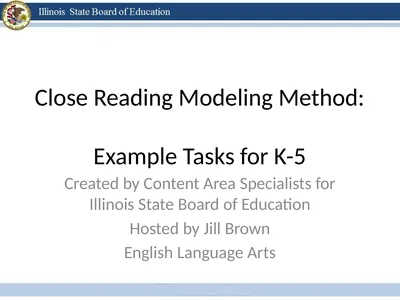 Close Reading Modeling Method: Example Tasks for