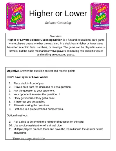 Higher or Lower Science Guessing Overview: Higher