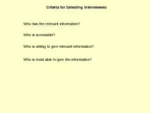 Criteria for Selecting interviewees