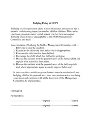 Bullying Policy at HOPS