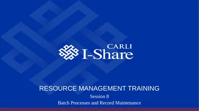 Resource Management Training Session 8 Batch