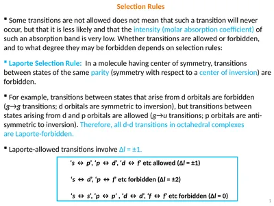 1 Selection Rules Some transitions are not allowed