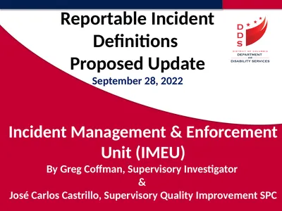 Reportable Incident Definitions Proposed Update